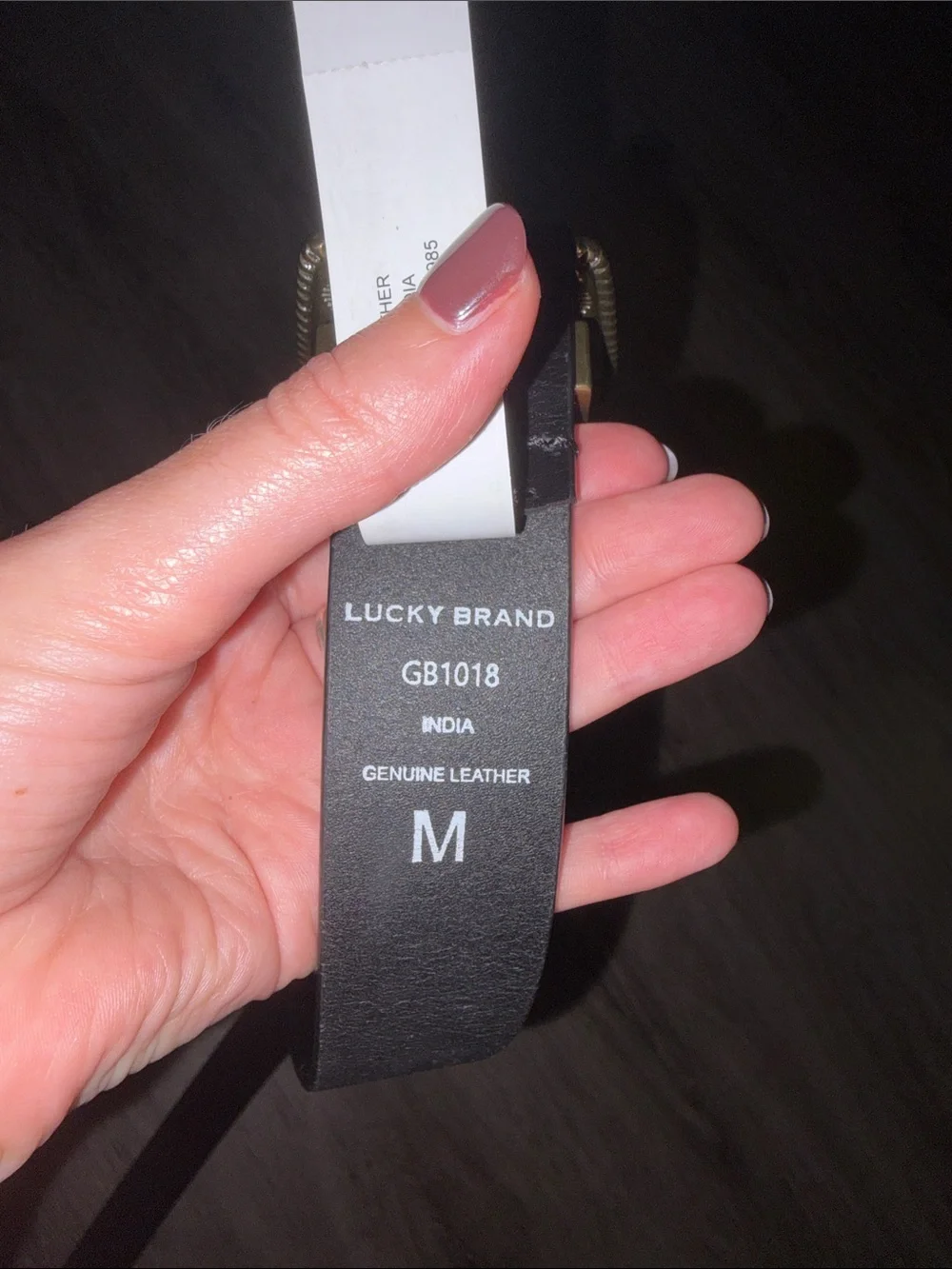 Lucky Brand Black Genuine Leather Belt with Distressed Western Gold Buckle